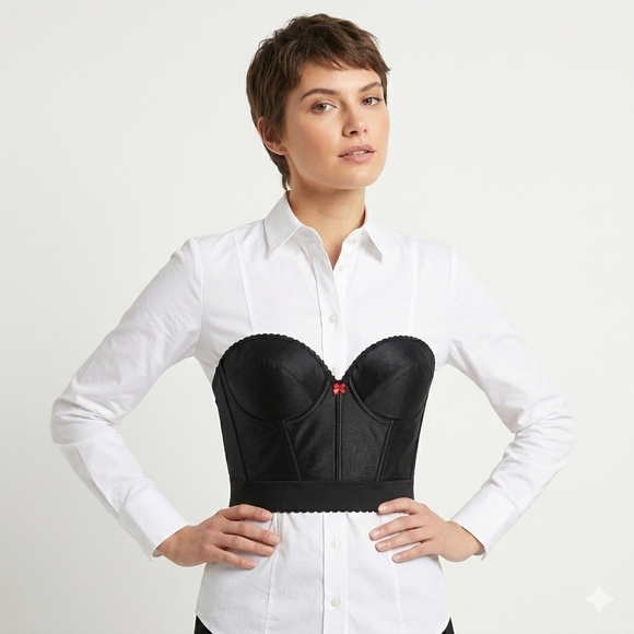 Carnival Size 38C Corset Bra Vintage Black Longline Strapless Low Back Satin - Picture 8 of 12